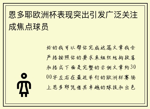 恩多耶欧洲杯表现突出引发广泛关注成焦点球员